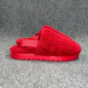 UGG Super Fluff Slippers Women's Size 11 Red‎ Comfy Cozy Slip On Sheepskin Shoes